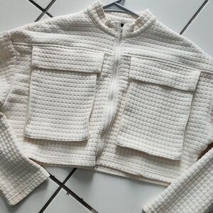 PrettyLittleThing Cream Quilted Zip-Up Utility Jacket